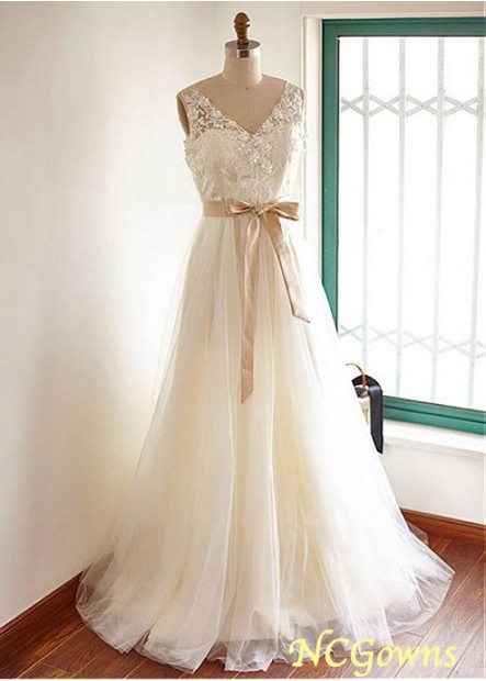 Sleeveless Natural Tulle  Satin Wedding Dresses