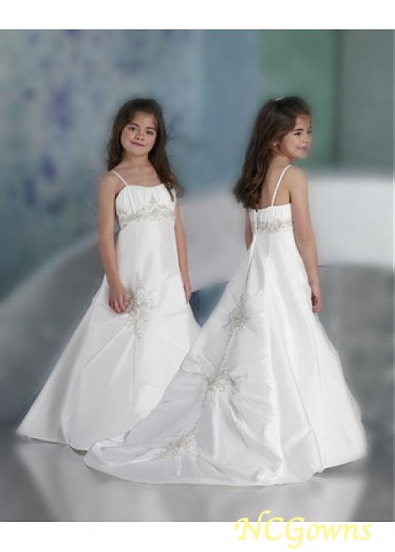 A-Line Floor-Length White Flower Girl Dresses