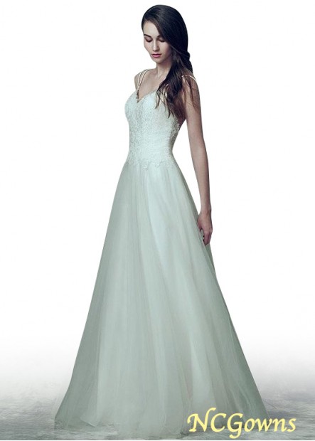 Tulle Full Length Without Train Spaghetti Straps Wedding Dresses
