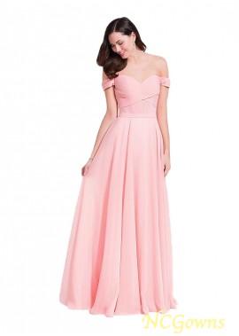 Pleat Off-The-Shoulder Neckline Pink Prom Dresses