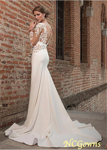 Ncgowns Natural Tulle  Stretch Satin Chapel 30-50Cm Along The Floor Wedding Dresses