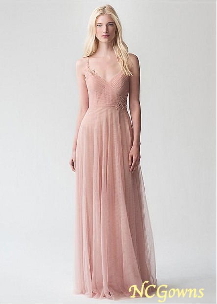 A-Line Full Length Pink Natural Spaghetti Straps Pink Dresses T801525356233