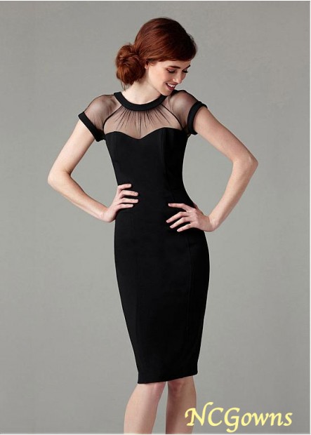 Sheath Column Jewel Tulle  Stretch Satin Fabric Black Dresses