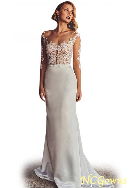Illusion Natural Tulle  Acetate Satin 3 4-Length Wedding Dresses