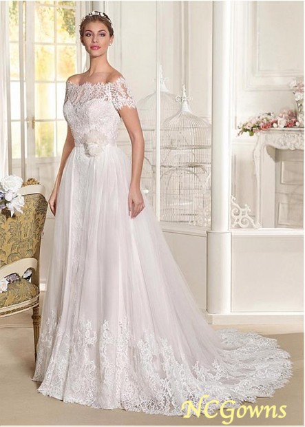Full Length Length Off-The-Shoulder Neckline Chapel 30-50Cm Along The Floor Tulle  Satin Fabric Wedding Dresses