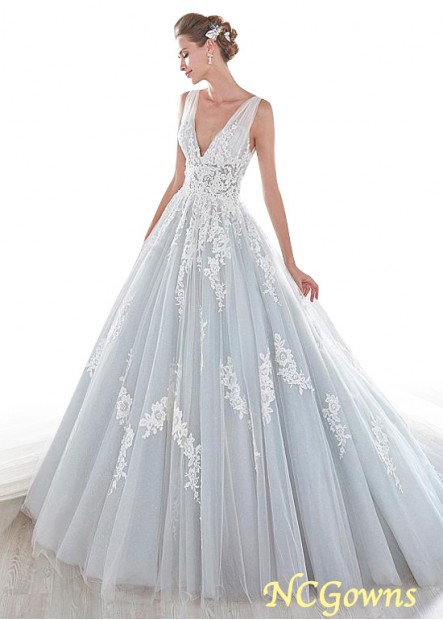 Tulle Fabric A-Line Sleeveless Sleeve Length V-Neck Wedding Dresses