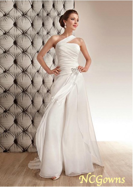 Sleeveless One Shoulder Neckline Full Length Length Sweep 15-30Cm Along The Floor A-Line Silhouette Wedding Dresses