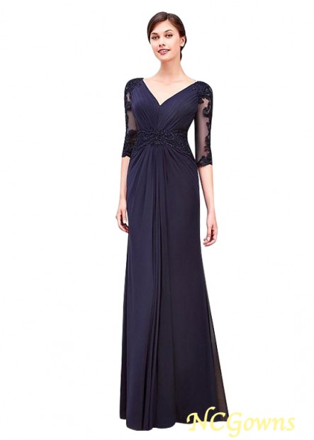 Blue Tone Color Family Illusion Sleeve Type Full Length V-Neck Royal Blue Dresses