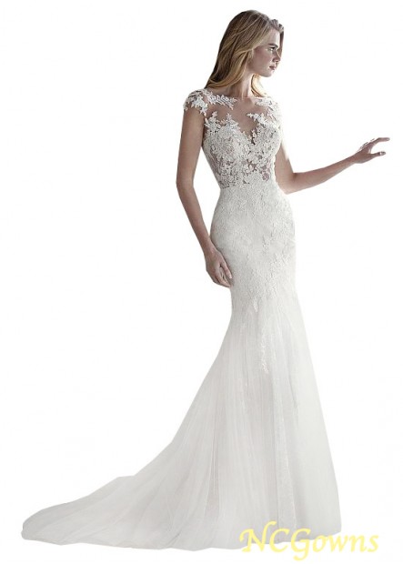 Natural Tulle  Lace Fabric Full Length Mermaid Trumpet Wedding Dresses