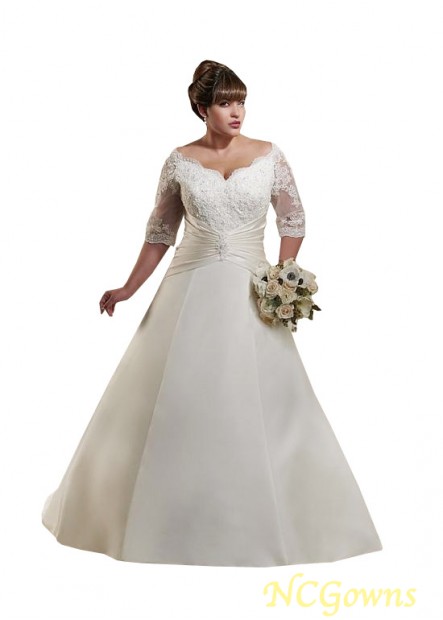 Ncgowns A-Line 3 4-Length Natural Full Length Chapel 30-50Cm Along The Floor Plus Size Wedding Dresses