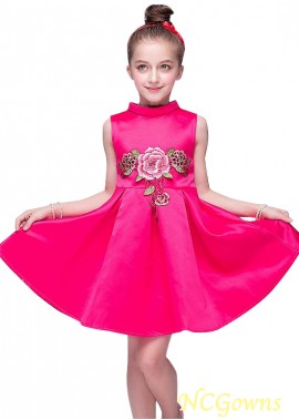 A-Line Pink Color Family Short Mini Hemline Flower Girl Dresses