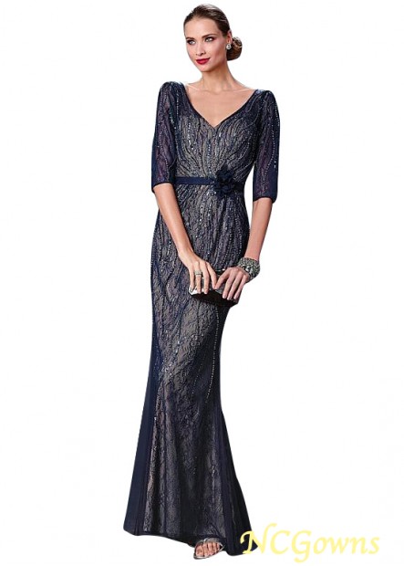 V-Neck Neckline Tulle  Lace Fabric Blue Tone Mother Of The Bride Dresses
