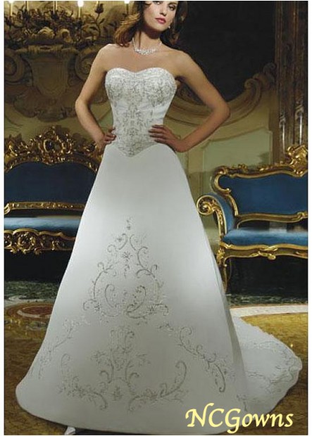 Satin Fabric Full Length Length Natural Waistline A-Line Silhouette Wedding Dresses