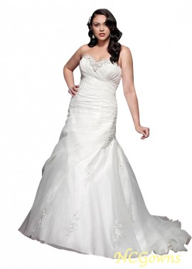 Ncgowns Natural Sweetheart Neckline Chapel 30-50Cm Along The Floor Sleeveless Mermaid Trumpet Organza White Dresses