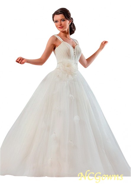 Tulle Fabric Ball Gown Silhouette V-Neck Full Length Wedding Dresses