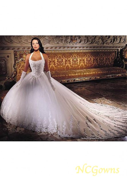 Natural Waistline Ball Gown Satin  Tulle Full Length Wedding Dresses