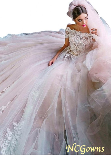 Tulle Natural Short Sleeve Length Royal Monarch 70Cm Along The Floor Off-The-Shoulder Full Length Length Wedding Dresses