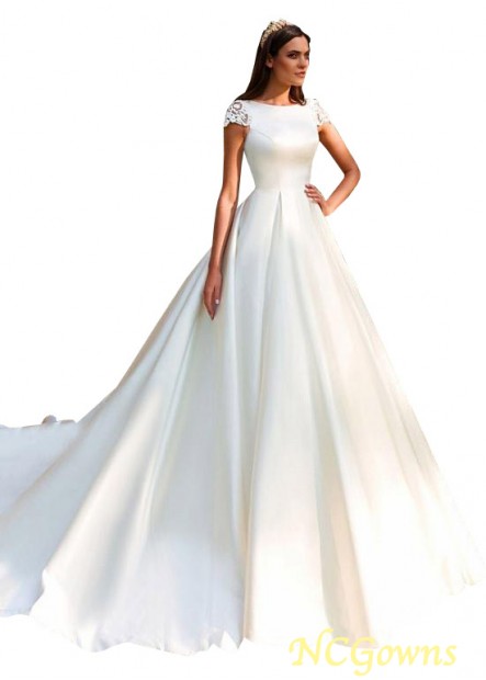 Ncgowns A-Line Tulle  Satin Short Cathedral 50-70Cm Along The Floor Wedding Dresses