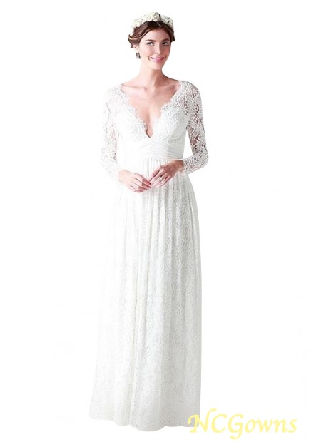 Ncgowns Full Length Lace V-Neck A-Line Natural Waistline Beach Wedding Dresses