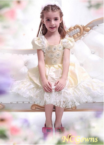 Yellow Tone Color Family Knee-Length Hemline Flower Girl Dresses T801525394263