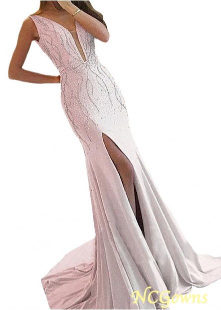 Pink Floor-Length Fishtail White Dresses