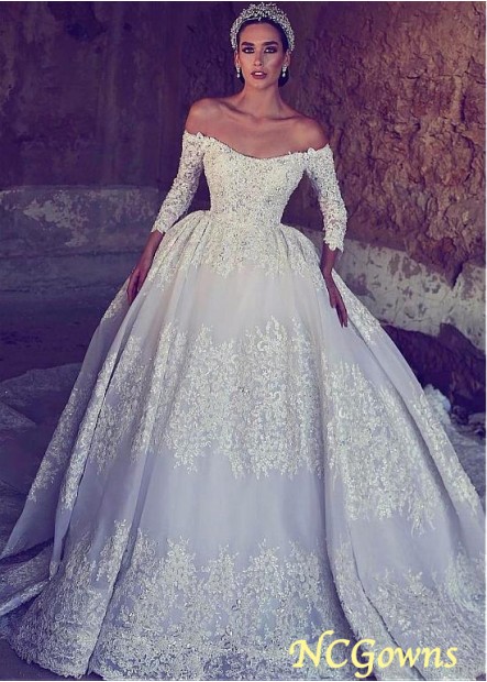 Natural 3 4-Length Sleeve Length Illusion Royal Monarch 70Cm Along The Floor Wedding Dresses