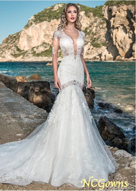 Tulle  Lace Illusion Sleeve Type Full Length Wedding Dresses