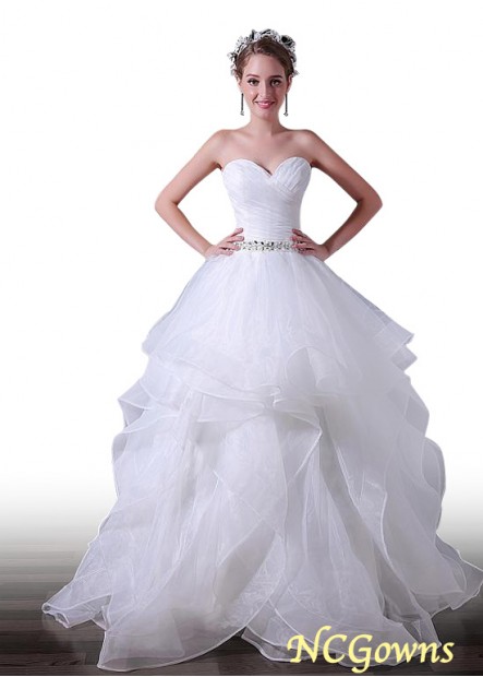 Ncgowns Sweetheart Neckline Organza Fabric Ball Gown Full Length White Dresses