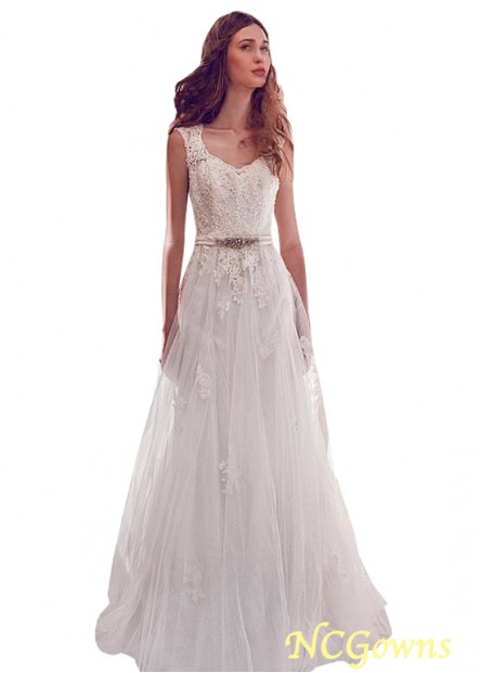 Cathedral 50-70Cm Along The Floor Natural Scoop A-Line Tulle  Satin Full Length Wedding Dresses