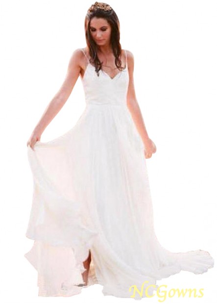 Full Length Spaghetti Straps Beach Wedding Dresses T801525320089