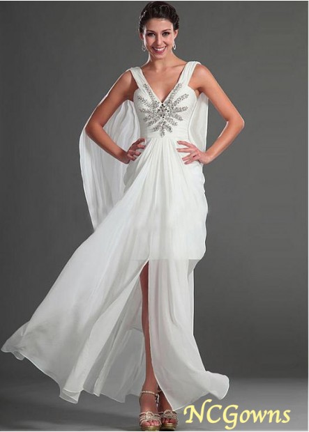 Chiffon Fabric Sheath Column Silhouette Raised Waistline Full Length Wedding Dresses