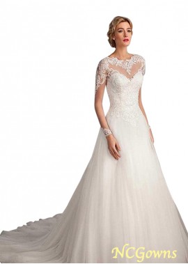 Long Sleeve Length A-Line Silhouette Full Length Tulle Fabric Beach Wedding Dresses