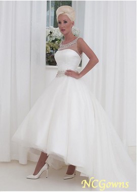 Natural A-Line Hi-Lo Length Scoop Short Wedding Dresses