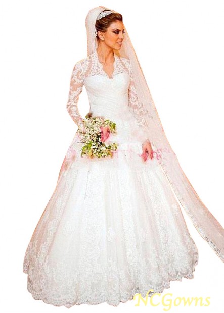 Ncgowns Polka Dot Tulle  Satin Long Dropped V-Neck Wedding Dresses