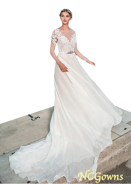 Natural Long Sleeve Length Cathedral 50-70Cm Along The Floor Illusion Wedding Dresses