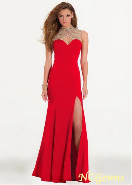 Ncgowns Tulle  Stretch Satin Fabric Floor-Length Red Tone Slit Special Occasion Dresses