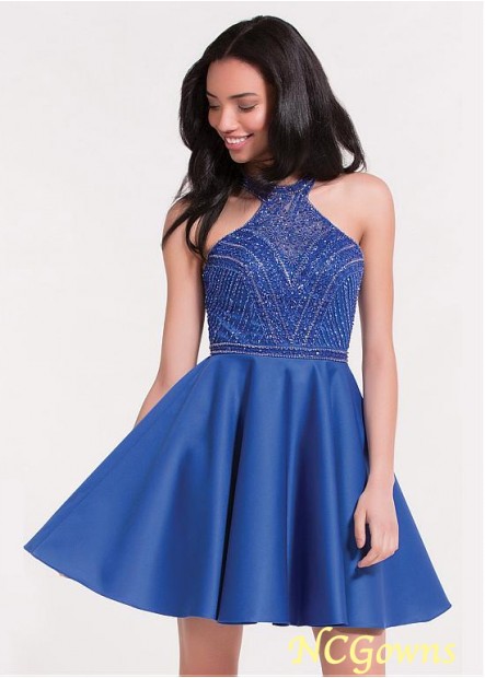 Short Mini A-Line Pleat Skirt Type Blue Tone Halter Royal Blue Dresses T801525407771