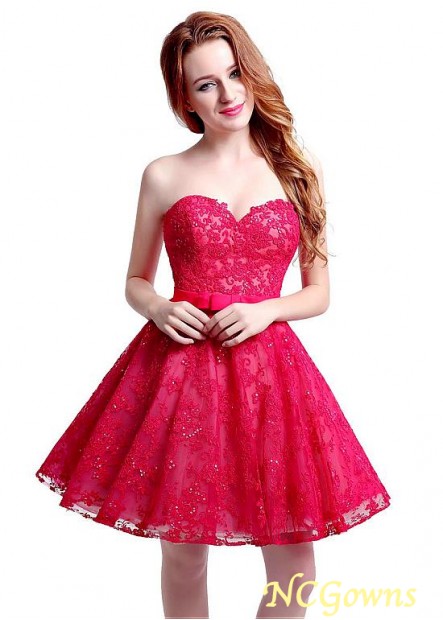 Tulle  Lace Fabric Circle Skirt Type Sweetheart Short Mini Red Tone Color Family Color