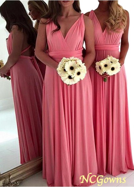 Red Tone Full Length Length A-Line V-Neck Bridesmaid Dresses
