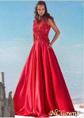 Jewel Neckline Red Tone A-Line Pleat Skirt Type Special Occasion Dresses