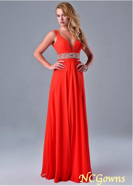 Ncgowns Orange Color Family V-Neck Chiffon  Tulle Floor-Length Special Occasion Dresses