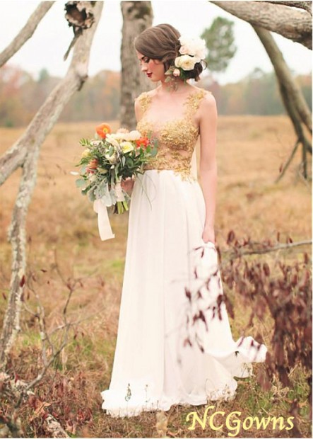 Tulle  Chiffon Scoop A-Line Silhouette Sleeveless Wedding Dresses