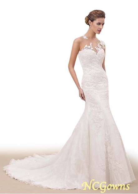 Natural Jewel Sleeveless Sleeve Length Mermaid Trumpet Silhouette Tulle  Lace Fabric Wedding Dresses
