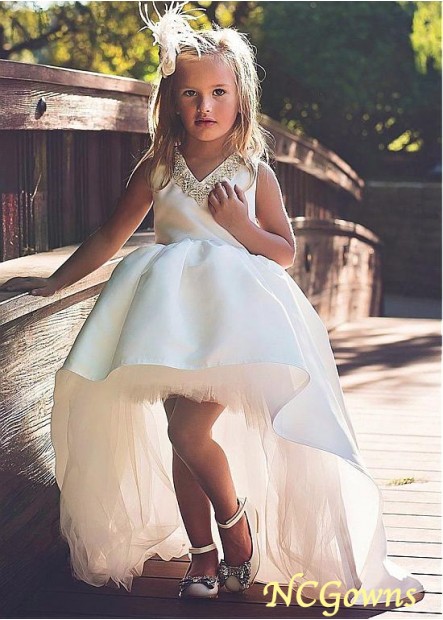 White Hi-Lo Hemline Tulle  Satin Ball Gown Silhouette White Dresses
