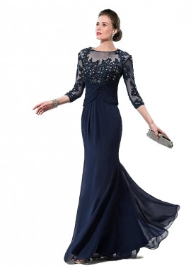Ncgowns Blue Tone Chiffon Fabric Mother Of The Bride Dresses