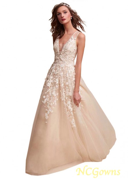Ncgowns Sleeveless Sleeve Length A-Line Tulle  Satin Fabric Full Length Beach Wedding Dresses