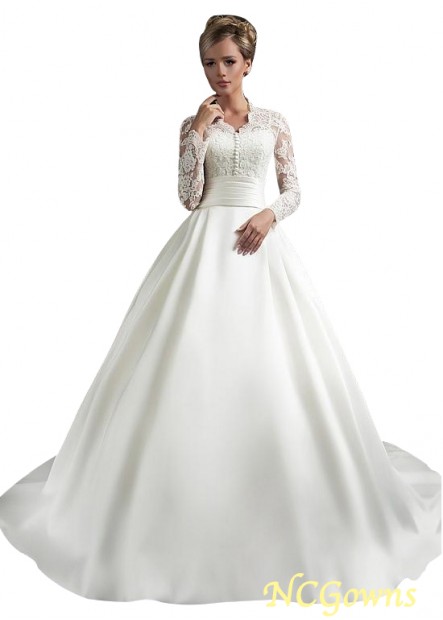 Satin  Tulle Fabric Long Sleeve Length Natural Illusion Wedding Dresses