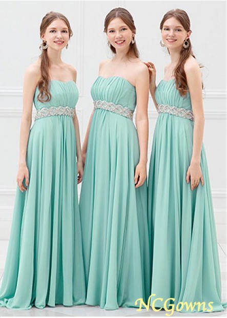 Natural Waistline A-Line Full Length Bridesmaid Dresses