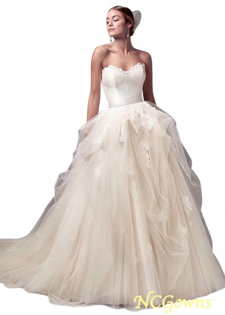 Tulle  Satin Ball Gown Chapel 30-50Cm Along The Floor Train Sweetheart Champagne Dresses