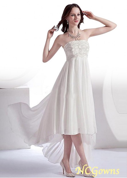 Sleeveless Asymmetrical Length Strapless Neckline Chiffon Wedding Dresses